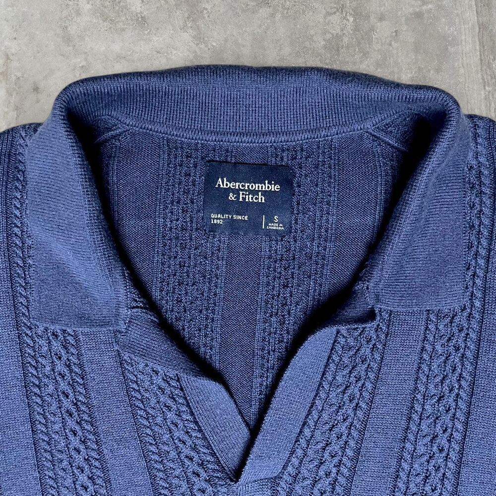 Abercrombie & Fitch Navy Blue Cable Knit Polo Shirt
